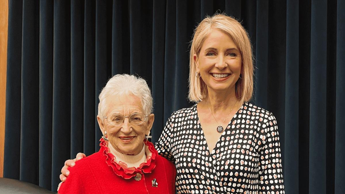 Photo of Virginia Foxx and Mary Miller smiling together