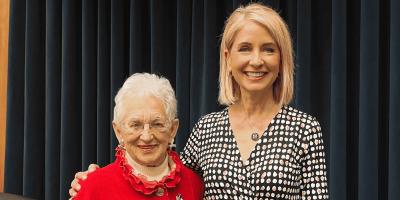 Photo of Virginia Foxx and Mary Miller smiling together